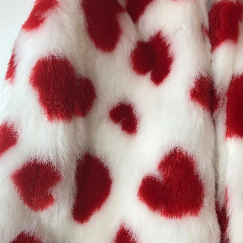 Max Studio Kids Faux Fur Vest with Red and White Hearts all over Little Girls XS